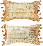 Manual Woodworkers and Weavers Golden 50th Anniversary Reversible Word Pillow, 12.5" x 8" Rectangular Decorative Throw Cushion