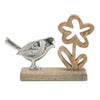 Melrose Metal Bird and Flower on Wood Base (Set of 2)