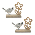 Bird and Flower Modern Rustic Decor Set of 2 Metal on Wood Base 9.5 x 6.75 by Melrose