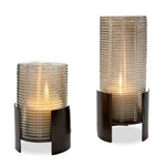 Fluted Fire Cylinder Candleholders Set of 2 – 12"H Ribbed Glass and Dark Bronze Iron with Included Candles by Uttermost