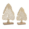 Melrose Modern Metal Leaf Tree on Wood Base (Set of 2)