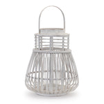 White Woven Lantern – Rattan and MDF – 14.75" Height Decorative Accent – By Melrose