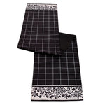Table Runner – Black and White Plaid with Floral Accent – 14"W x 72"L – By Melrose