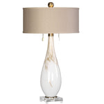 Contemporary white glass lamps by Uttermost for living room décor