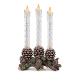 Flameless LED Taper Candle Display with Pine Accents – 15.5" by Melrose