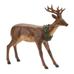 Resin Deer with Wreath Holiday Decorative Christmas Accent 14" by Melrose
