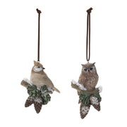 Glittered Woodland Bird Ornament Set
