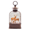 LED Deer Couple Snow Globe 11"H with lantern frame