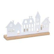 Village Tealight Candle Holders Aluminum and Wood – Festive Holiday Home Accent by Melrose