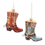 Christmas Ornament Set – Glass Cowboy Boot Design 4.25" Tree Hanging Decor by Melrose
