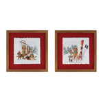 Christmas Wall Decor Dog Sled and Ski Artwork Under Glass – 12.25" Height Set of 2 by Melrose