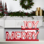Christmas Decor LED Joy and Merry MDF Signs 6.75" Height Set of 2 by Melrose