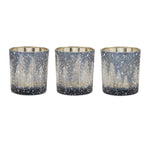 Glass Votive Holder Set – 3"H Navy Pine Tree Design by Melrose