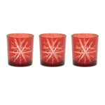 Christmas Votive Holder Set – 3"H Glass Red Snowflake Holiday Decor by Melrose