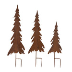Rusted Iron Pine Tree Garden Stakes – Set of 3 Outdoor Christmas Yard Decor 27.75" by Melrose