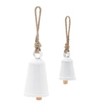 Rustic White Iron Bell Ornaments with Jute Rope – Set of 8 Christmas Hanging Bells 6.25" by Melrose
