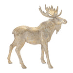 Winter Moose Figurines Resin In Gold And Beige – Christmas Tabletop Decor 11.25" by Melrose