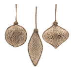 Woven Bamboo Christmas Ornaments Set of 6 Natural Brown Hanging-  7" by Melrose
