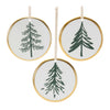 Ceramic pine tree disc ornaments white green gold set