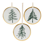 Christmas Tree Disc Ornaments Ceramic Pine Design 3.5" – Set of 12 by Melrose