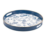 Round Pinecone Winter Tray Blue and White Christmas Style – 13.5" by Melrose