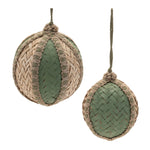 Bamboo Ball Christmas Ornaments Green and Beige – Set of 4 (5.25") by Melrose