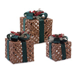 LED Woven Package Decor Set Nested Lighted Boxes with Bows – 3 Sizes by Melrose