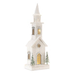 Christmas LED Wooden Church Flocked Village Design – 24" H Indoor Decor by Melrose