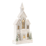 Christmas LED Wooden Church Flocked Village Design 22.25" H Indoor Decor by Melrose