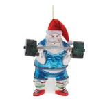 Santa Lifting Barbell Glass Christmas Ornaments Set of 6, 5"H by Melrose