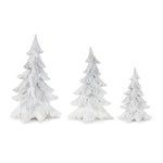 Christmas Glittered Pine Tree (Set of 3) White Tabletop Decor – 13.5" H By Melrose