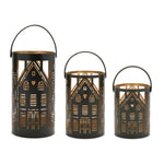 Candle Holder House Lantern Iron Leather Set of 3 Farmhouse Holiday Decor by Melrose