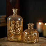 Foliage Etched Glass Tabletop Vase Orange Tone Gold Detail 10 Inch Glam Decor by Melrose