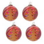 Tree Etched Ball Ornament Glass 6"D Festive Red Gold Set of 4 by Melrose