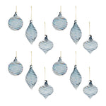 Iridescent Swirl Glass Ornament Set of 12 Blue Grey 3 x 3 Inch Assorted Shapes by Melrose