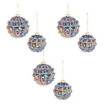 Iridescent Textured Glass Christmas Ball Ornaments Set of 6 Blue Gray Glass by Melrose