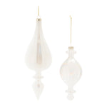 Glass Finial Ornament 9"H White Iridescent Ribbed Christmas Tree Decor Set of 6 By Melrose