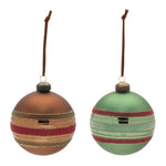 Striped Ball Ornament Set of 6 4.5"H Red Green Glass Glittered Traditional Holiday Decor By Melrose