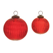 Red Glass Christmas Ornaments – Ribbed Texture Ball Set