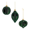 Velvet Glass Ornaments – Set of 12 Green Ribbed Geometric Holiday Decor