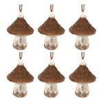 Christmas Mushroom Ornament Beaded Glass 4" Height Woodland Holiday Decor Set of 6 by Melrose