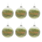 Christmas Beaded Glass Ball Ornament 4.5" Height Green Gold Holiday Decor Set of 6 by Melrose