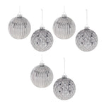 Christmas Glittered Glass Ball Ornament 4" Height Silver Holiday Decor Set of 6 by Melrose