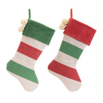 Stocking (Set of 2) – 19"H Wool White, Green & Red Striped Christmas Decor By Melrose