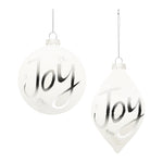 Ornament (Set of 6) – 4"D Glass White & Silver Joy Christmas Decor By Melrose
