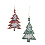 Tree Ornament (Set of 12) 5.5"H MDF Mango Wood Red Green White Rustic Christmas Decor By Melrose