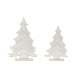 Carved Wood Pine Tree Set 13.5"H White Beige Rustic Farmhouse Decor (Set of 2) By Melrose