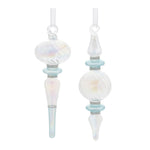 Glass Finial Drop Ornament Set 5.5 Inch H Blue Iridescent Glam Holiday Decor Set of 12 By Melrose