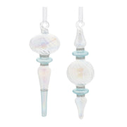Blue Glass Finial Drop Ornaments Set of 12 Glam Holiday Decor