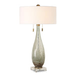Cardoni Green Glass Table Lamp 32.25" H with Brushed Brass Accents and White Linen Shade by Uttermost